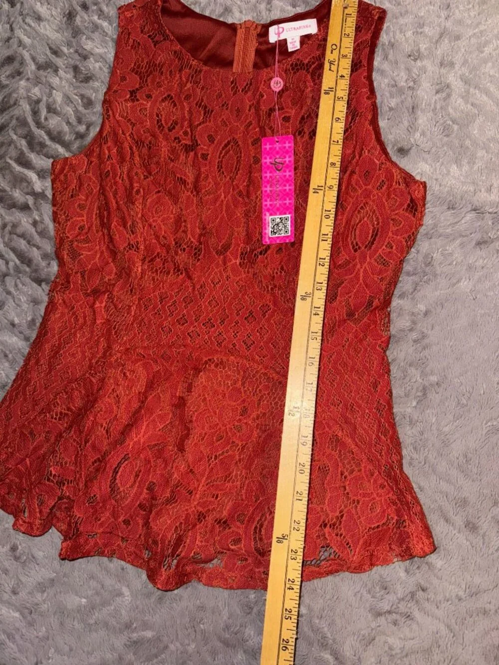 Ultrapink Womens Sleeveless Lace Peplum Top Rust Red Size M - Picture 7 of 9